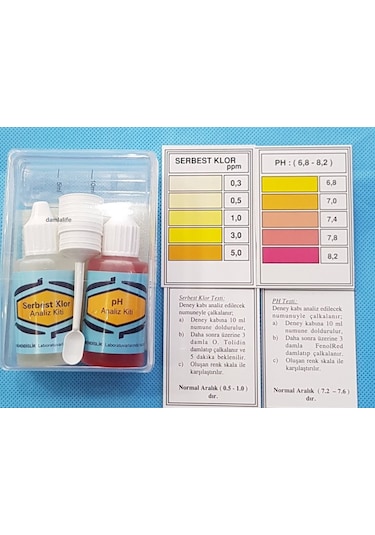 Su Test Analiz Sıvısı Ph Analiz Kiti ve Serbest Klor Test Kiti