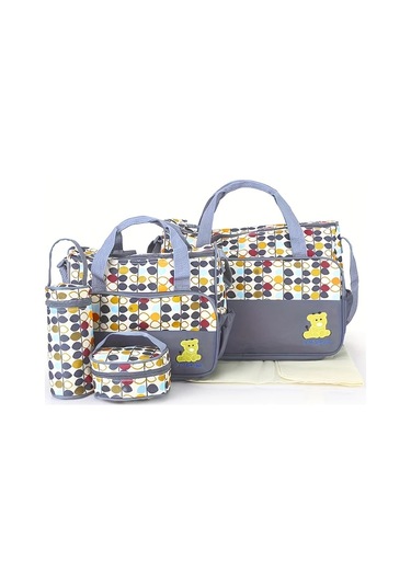 Dashanshop 5li Set Pembe Anne Çantası Büyük Boy Omuz Askılı Bebek Bez Çantası Ayı Baskılı A.Mor