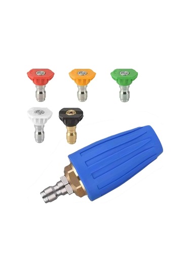 Mufunye Yüksek Basınçlı Su Pompası Mavi Bakır Kasa Rotatif Turbo Fönü - Seramik Çekirdekli + 5 Renkli Uç 1/4" Bağlantı