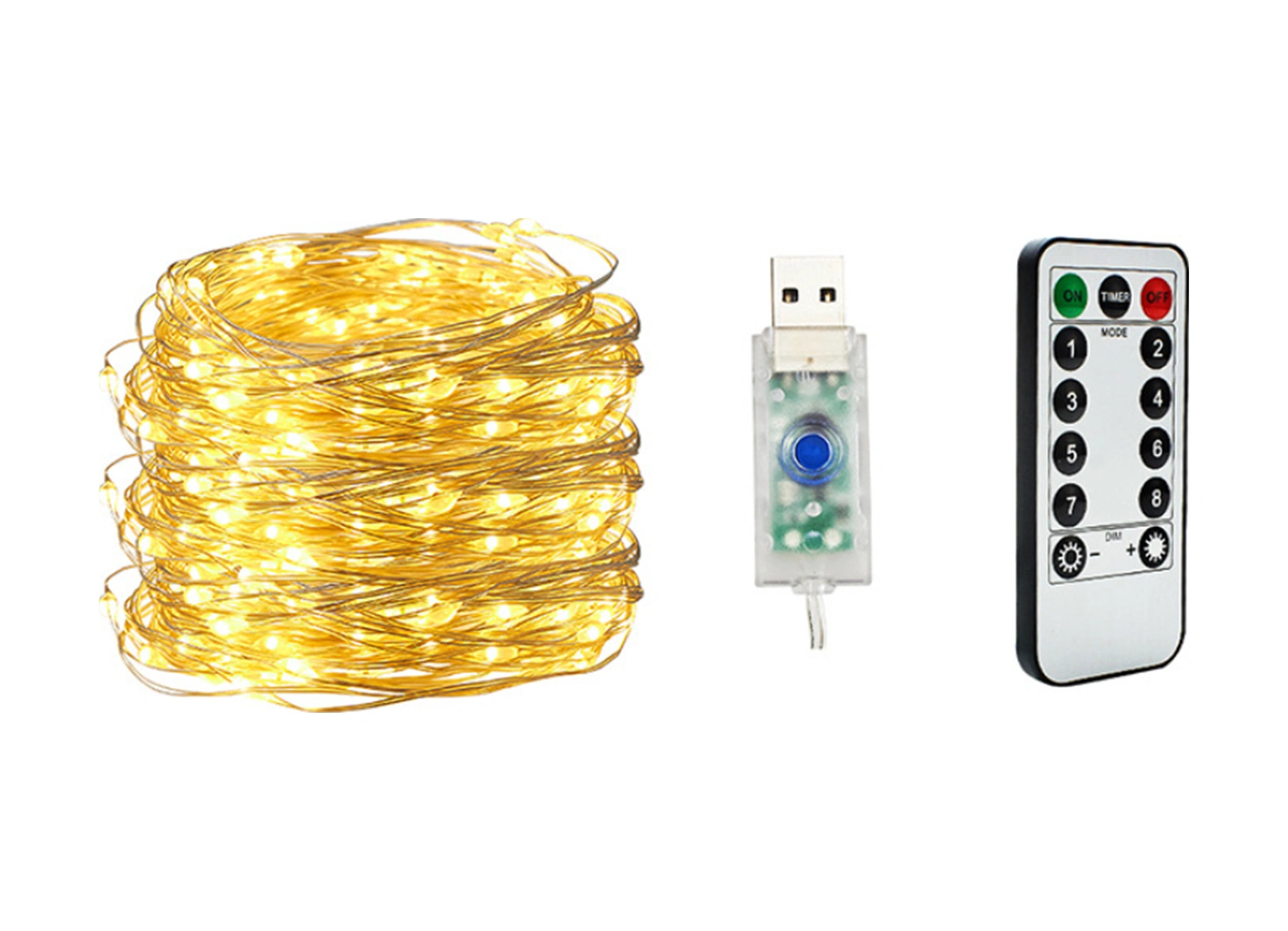 Yuntech01 10m 100 Led Bakır Tel Işıklı Zincir, Usb Beslemeli, 8 Modlu, Isınma Beyazı, Su Geçirmez, Kumandalı Odalar İçin Dekoratif Aydınlatma Pil Dahil Değil Çok Renkli