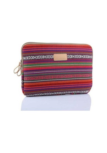 Ebitda Lisen 34,5x24x1,5cm 13 Dizüstü Bilgisayar Taşıma Çantası - Koyu Kırmızı Etnik Desen/ Çok Renkli