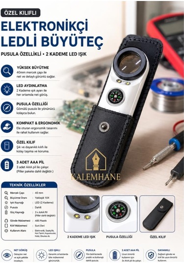 Kalemhane Tamirci Mercek Lup Büyüteç Pilli