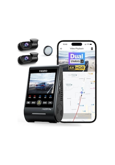 Viofo A229 Pro 3 Kameralı Ön-İç-Arka 4K + 2K + 1080P HDR Sony Starvis 2 Wifi Araç Kamerası