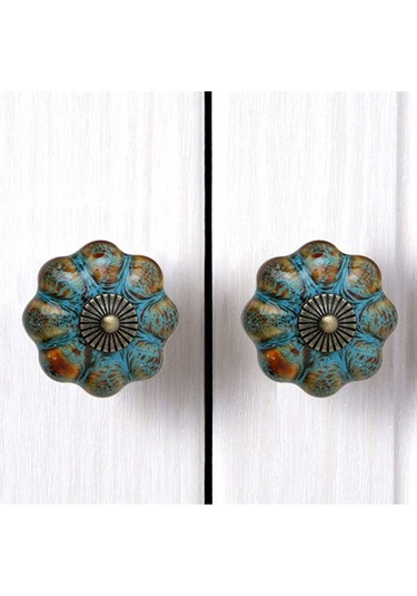 Dolaplar, Banyolar, Gardıroplar Ve Çekmeceler İçin Seramik Sırlı Kapı Kolları Mavi