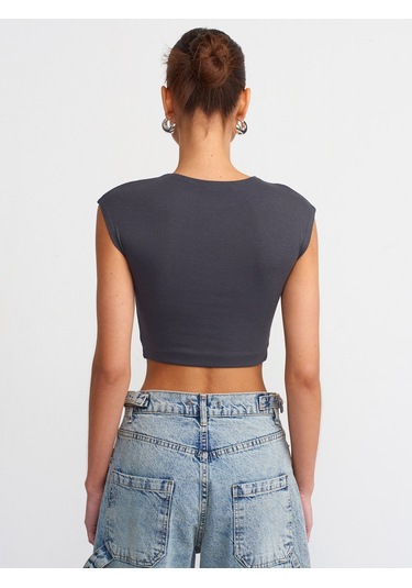 Dilvin Pamuk Ve Modal Karışımlı Crop Top Antrasit