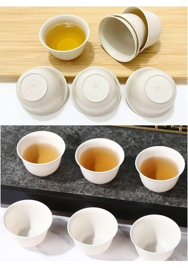 Dofolink 60ml Çay Bardakları, Pirinç Kabuğu Ve Pp Malzeme, Tek Kullanımlık, Isı Dayanıklı, 50 Adet Paket Beyaz