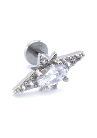 Ferizz 316l Çelik Zirkon Taşlı Kutup Yıldızı Piercing Prc-156 Gümüş