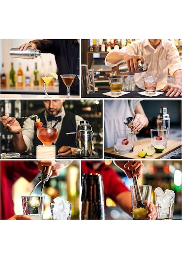 Vkemall 13 Parça 304 Paslanmaz Çelik Kokteyl Shaker Seti - İçki Yapım Kit Hediyelik