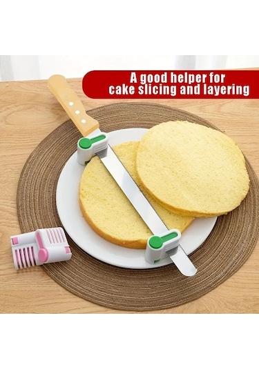 Zhanglei001 Yeşil 5 Katlı Ayarlanabilir Pasta Dilimleyici Ve Ekmek Bölücü Seti 2 Parça