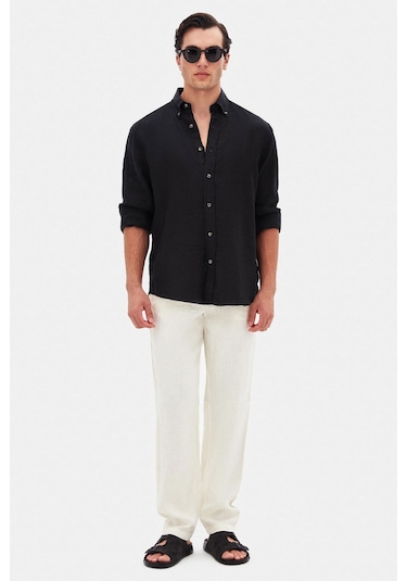 D'S Damat Ds Damat Comfort Siyah Düz %100 Keten Gömlek 4hc02ap01265m Siyah