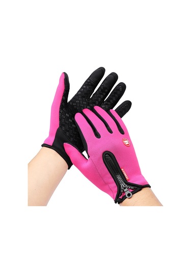 Geeksen Kışlık Dokunmatik Ekranlı Erkek Kadın Eldiveni, Isı Sağlama, Su Geçirmez Pu, Kayak Motor Bisiklet Sporu İçin, Pembe, M Kırmızı