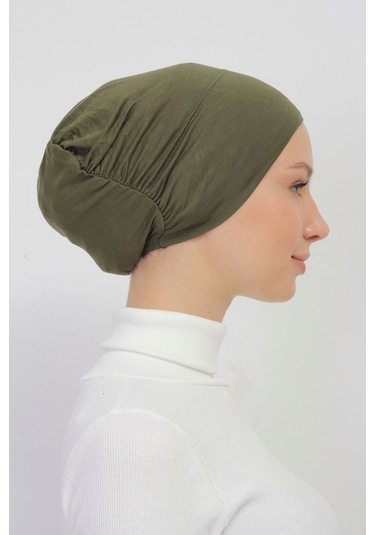 Lastikli Kaymaz Geçmeli Pratik Tesettür Bone Haki