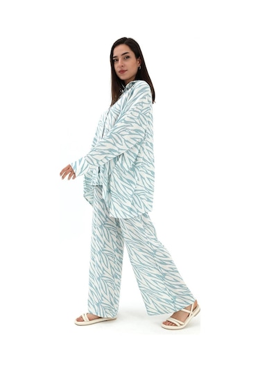 Zebra Desenli Alt Üst İkili Takım - Mavi-mavi Mavi