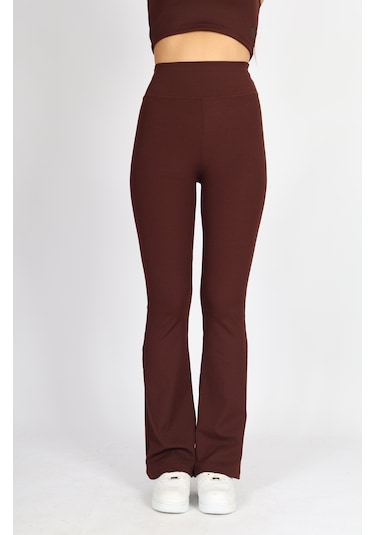 Soft&Basic Kadın Kaşkorse Raporlu Toparlayıcı İspanyol Paça Kahverengi Tayt Pantalon Kahverengi