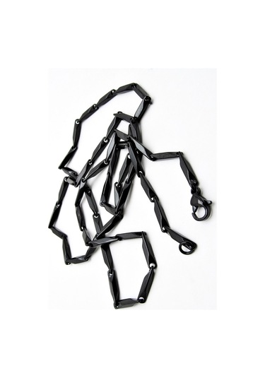 Siyah Üçgen Küp Ince Erkek Çelik Kolye Zincir Eck14 Beyaz