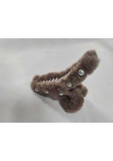 Büyük Boy İnci Peluş Mandal Toka 12 Cm Kahve