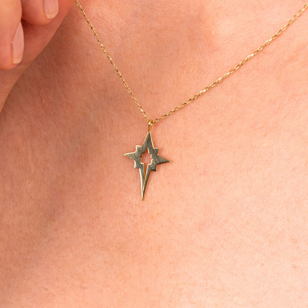 Gümüş Kolye - Kutup Yıldızı 925 Ayar Gümüş Kolye Sarı