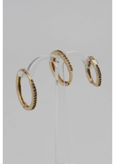 Niki Aksesuar Zirkon Üçlü Gold Mini Halka Küpe Seti Gold