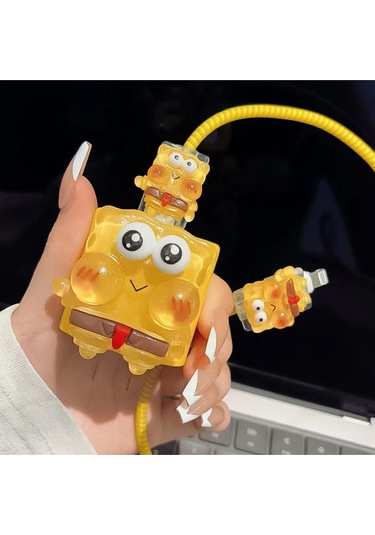 Iphone 18w/20w Uyumlu Şarj Aleti Kılıfı, Şarj Kablo Koruyucu , Şarj Koruyucu Kılıf Süngerbob İthalat