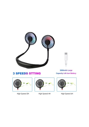 Çift Soğutmalı Taşınabilir Usb Şarjlı Boyun Fanı 0893 Siyah