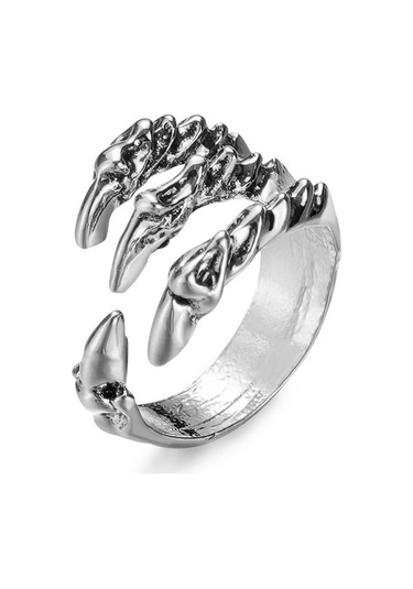 Retro Açık Vintage Titanyum Çelik Yüzük Kartal Paslanmaz Çelik Ejderha Pençesi Gümüş