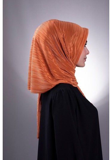 Kiremit Pratik Hazır Geçmeli Tesettür Eşarp Fukuro Piliseli Saçak Kiremit