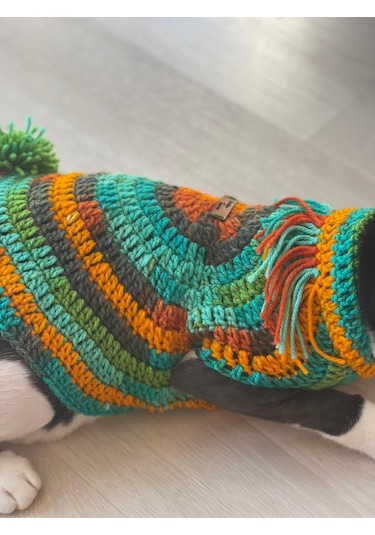 Pati Kedi Köpek Örme Ponponlu Renkli Giyim Pet