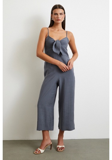 Fiyonklu Askılı Tulum Gri Gri