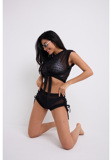 By Papi Büzgülü Tül Şort Siyah