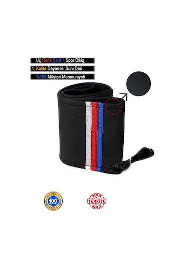 Ford Cmax İçin Uyumlu Özel Süper Deri Direksiyon Kılıfı, Üç Renk Şeritli Spor Dikiş