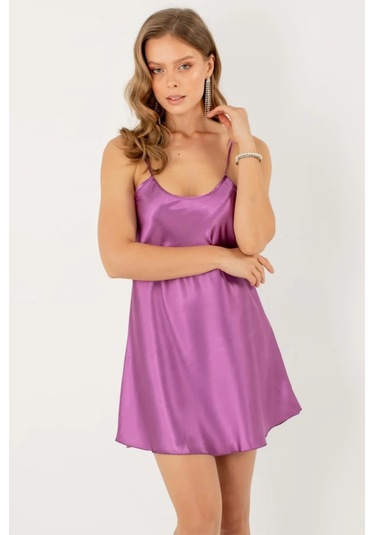 Faryanight Saten İp Askılı Şık Mini Gecelik Orkide Çok Renkli