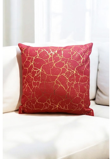 Altın Varak Desenli Dekorafit Tekli Kırlent Kılıfı 42x42 Cm Şık Ve Zarif Tasarım Kırmızı