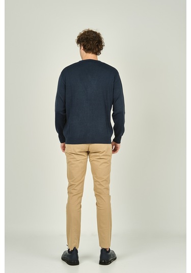 Ateş Triko Erkek Cep Detaylı V Yaka Yün Hırka 4490 Indigo Indigo İndigo