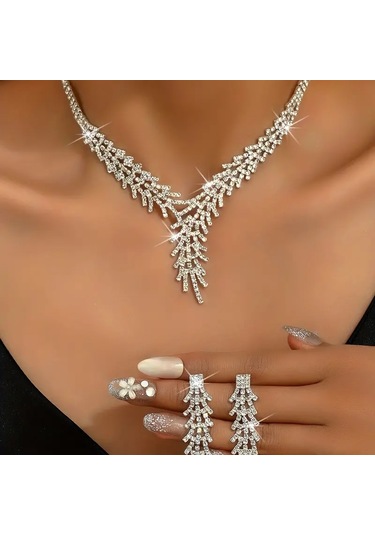 Trendy Asma Tasarımı Kolye + Küpe Gümüş Kaplama Takı Seti Gümüş