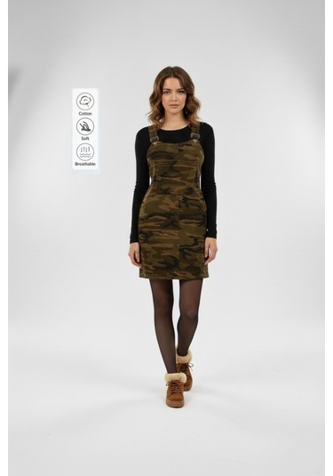 Shevega Kadın Siyah Kamuflaj Bahcevan Kısa Elbise Siyah