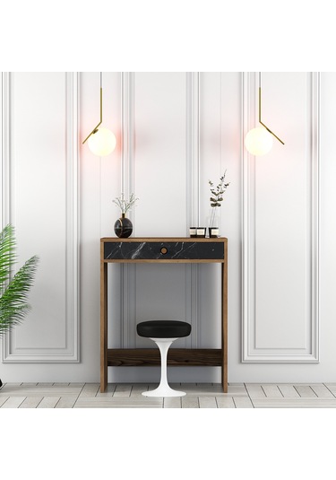 Lizbon Mini Makyaj Masası - Ceviz / Siyah Mermer