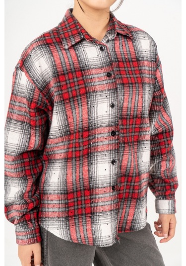 Kız Çocuk Yumuşak Dokulu Kareli Oduncu Gömlek 3172 Kırmızı