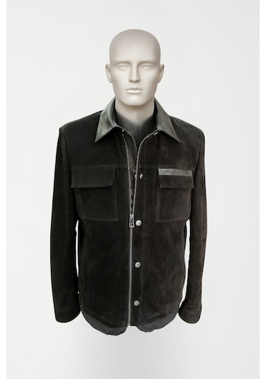 Derije Oscar Hakiki Süet Deri Erkek Siyah Deri Detaylı Ceket-mont Siyah