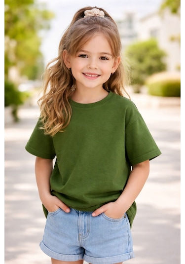 Zuzunga Unisex Basic Kısa Kollu Çocuk T-shirt Haki