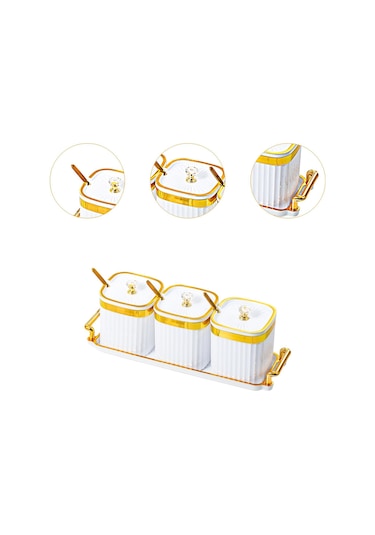 Homyl Kapaklı Ve Kaşıklı Baharat Kavanozu Tuz Şeker Beyaz