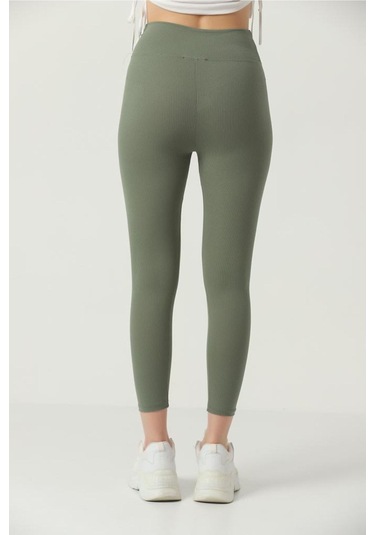 Kallima Haki Içi Polarlı Kışlık Yüksek Bel Toparlayıcı Fitilli Tayt Haki