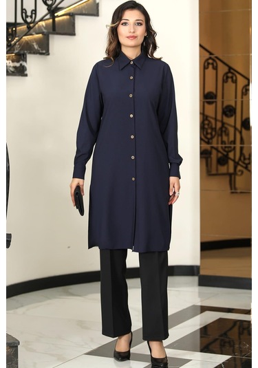 Asrın Tunik Pantolon İkili Tesettür Takım Lacivert Lacivert