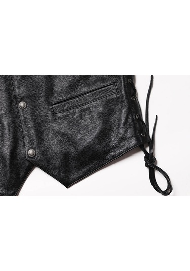 Yanları Deri Ip Bağlamalı Zik Yelek Hakiki Deri