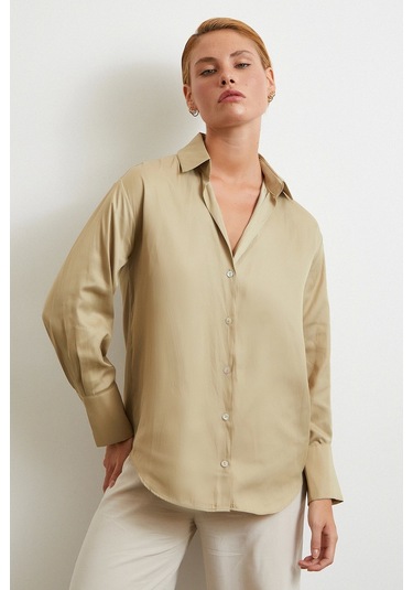 Diagonal Desen Gömlek Bej Bej