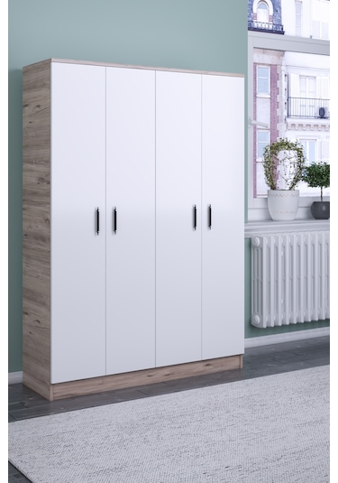 ABETEMOBİLYA Abete-4 Kapılı Ceviz -Beyaz Gardırop