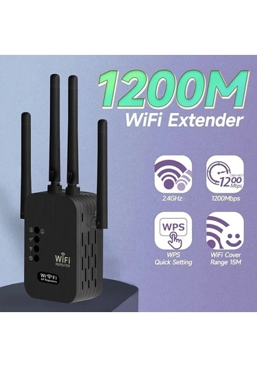 Xuweiwei Siyah Ev Kullanimi Hizli Wifi Genisletici 2.4ghz 5.8ghz Cift Frekans 9000m2 Kapsama Ethernet Portlu