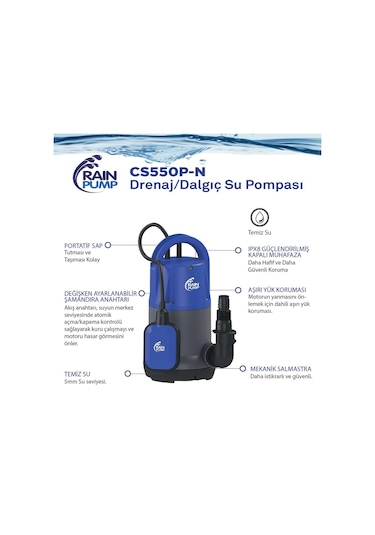 Rainpump Cs550p-n Plastik Gövdeli Temiz Su Drenaj Dalgıç Pompa
