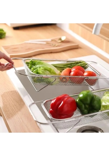 Ximistore9 45 Cm Gümüş Paslanmaz Çelik Mutfak Lavabo Süzgeci - Meyve Sebze Yıkama Atık Depolama Sepeti Gümüş