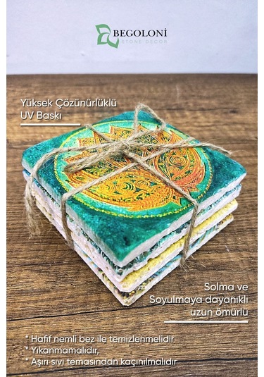 Doğal Taş Bardak Altlığı - Mery Christmast Baskılı 10x10cm Yeni Yıl Stone Coasters 493 Çok Renkli