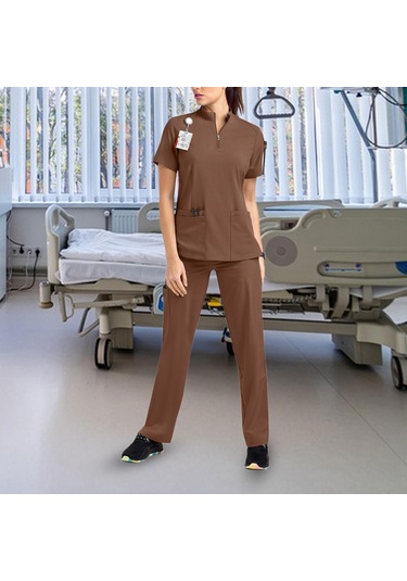 Suntek Hemşirelik Ovma Seti Üst Ve Güzellik L-kahverengi